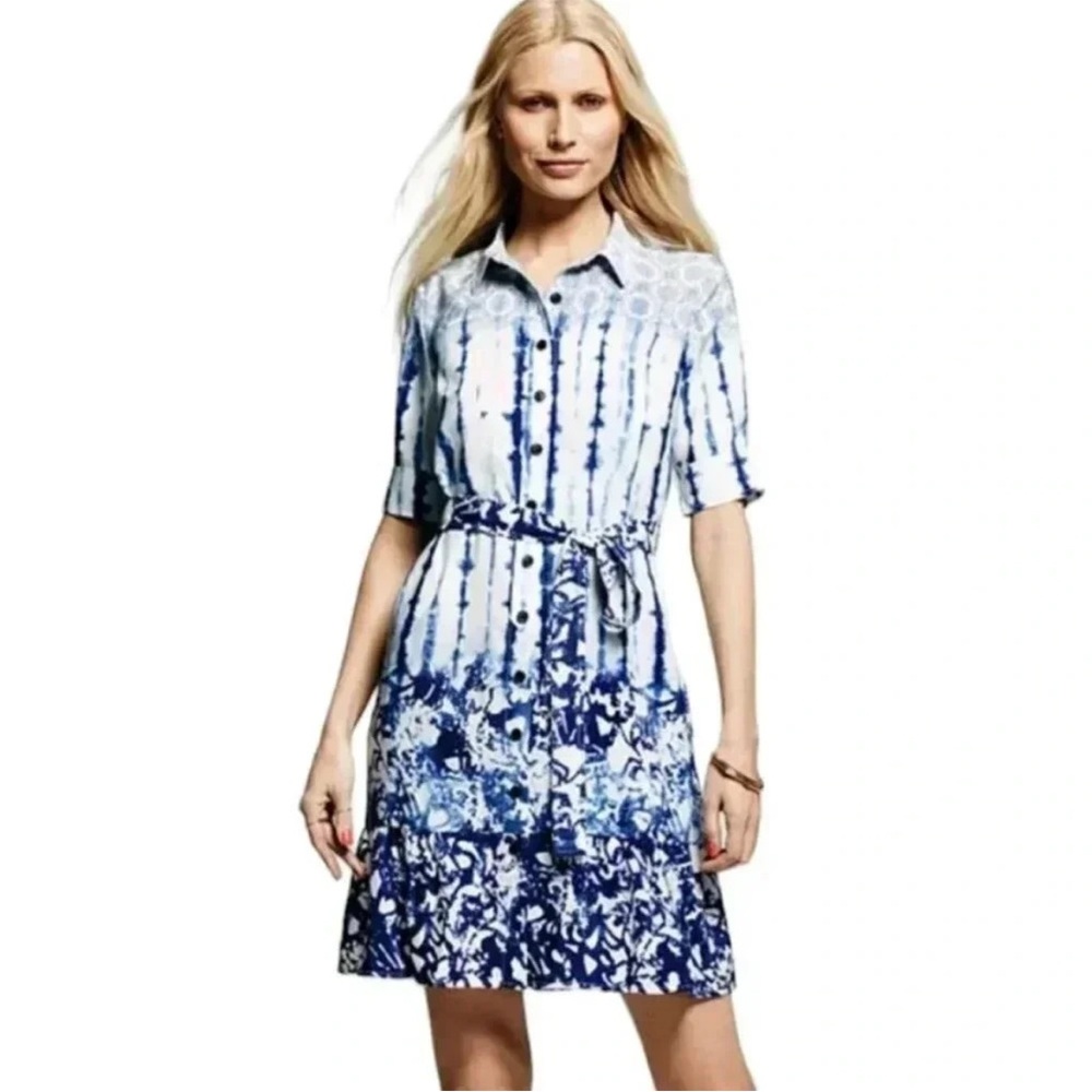 Peter Som blue and white button down shirt dress